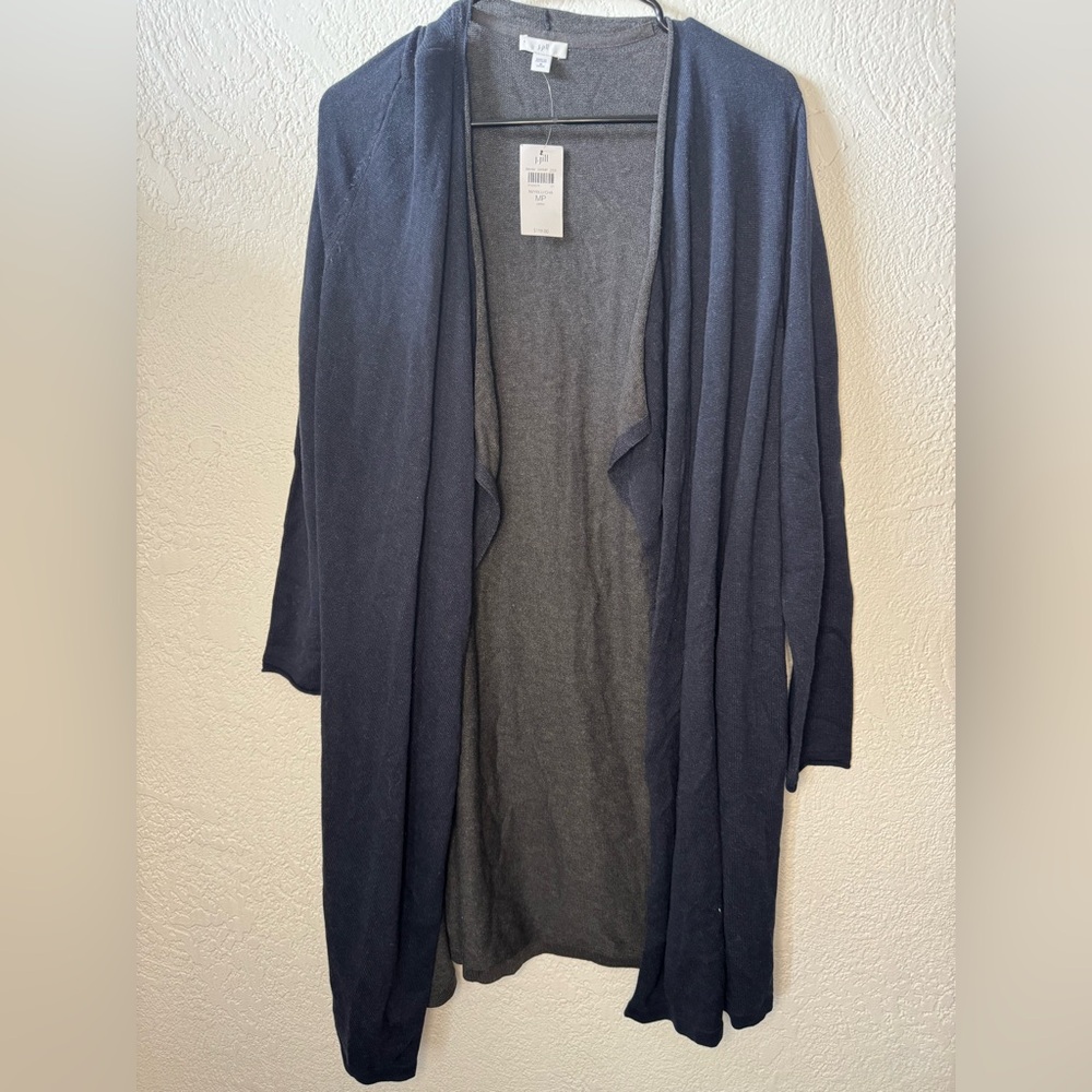 J Jill Long Cotton Open Front Navy Cardigan NWT Size MP - Picture 5 of 5